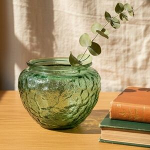 EO Brody Co. Avocado Green Vintage Textured Glass Vase Bowl MCM M5000